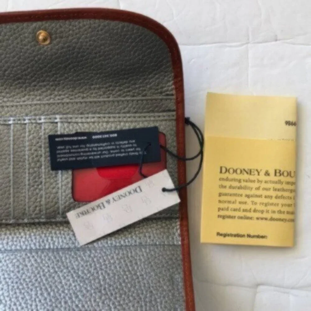 Dooney & Bourke Wallet Pebble Grain Continental Clutch Silver /Brown Trim